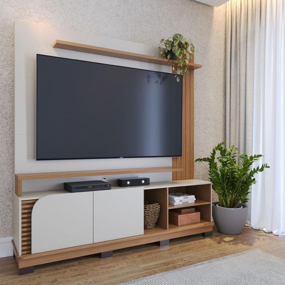 Estante Home Theater Ambiente Jurerê 1.8 Off White Matte Freijó – Colibri