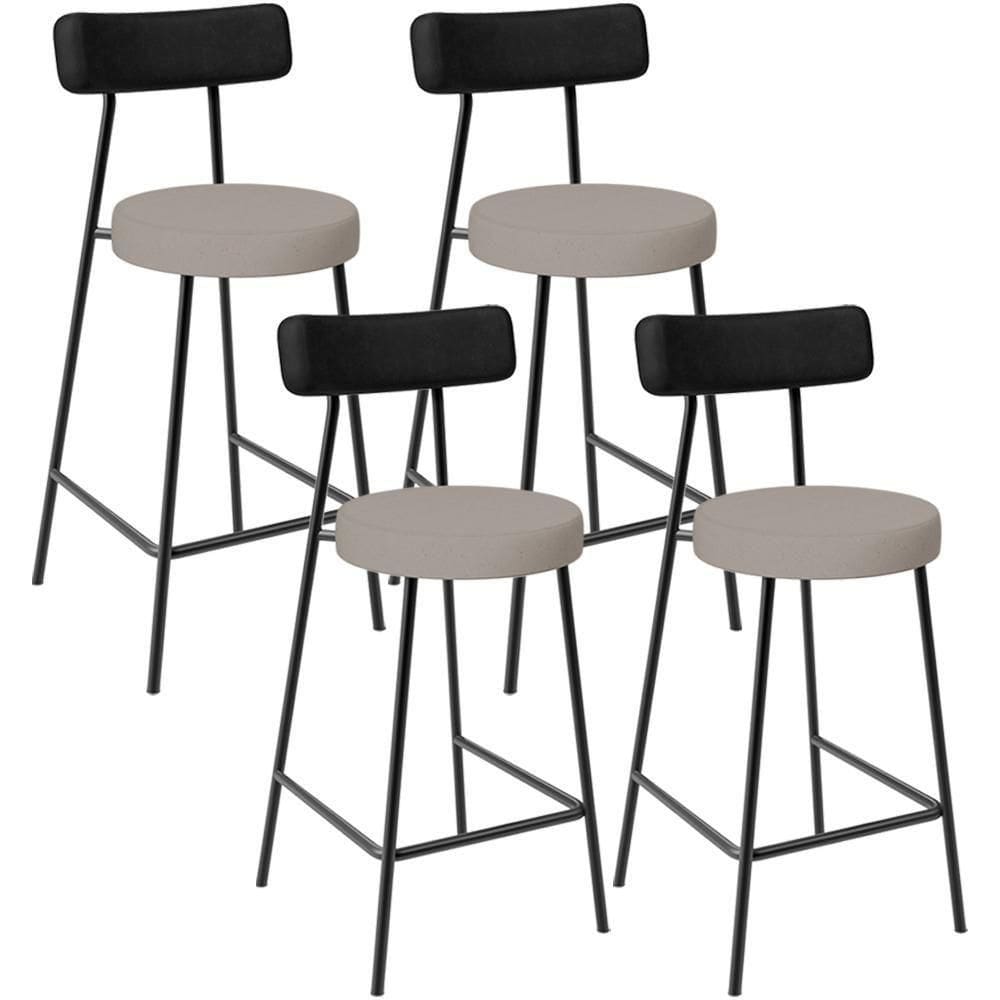 Kit 04 Banquetas Baixa Bar Cozinha Sala Jantar Milão L02 Couríssimo Preto Linho Bege