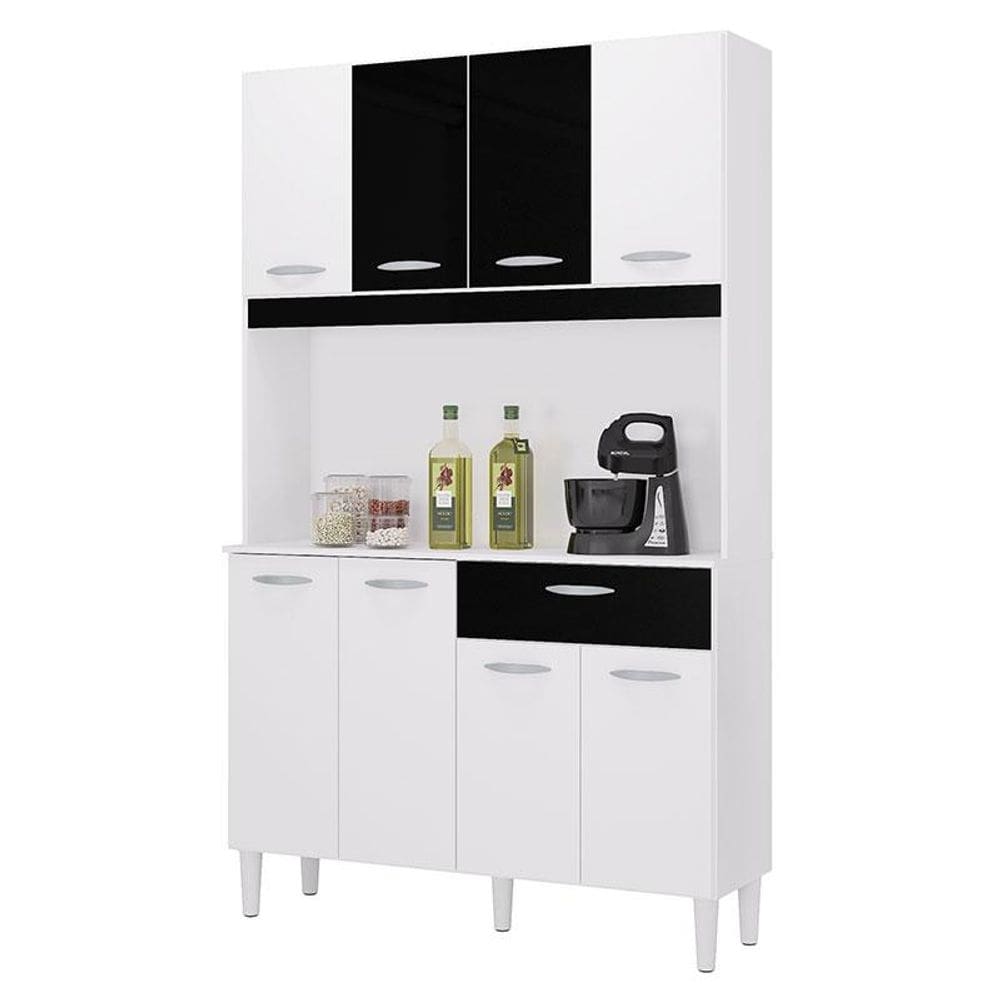 Cozinha Kit Cassia 8 Portas Branco Preto - Poquema