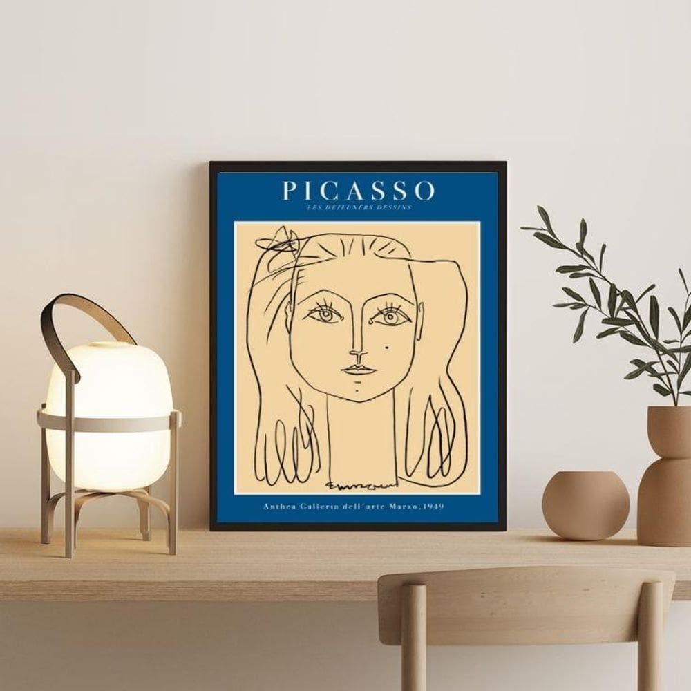 Quadro poster picasso azul 45x34cm - vidro e moldura preta
