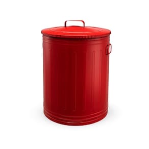 Lixeira 100 litros vermelha lata de lixo americana aço
