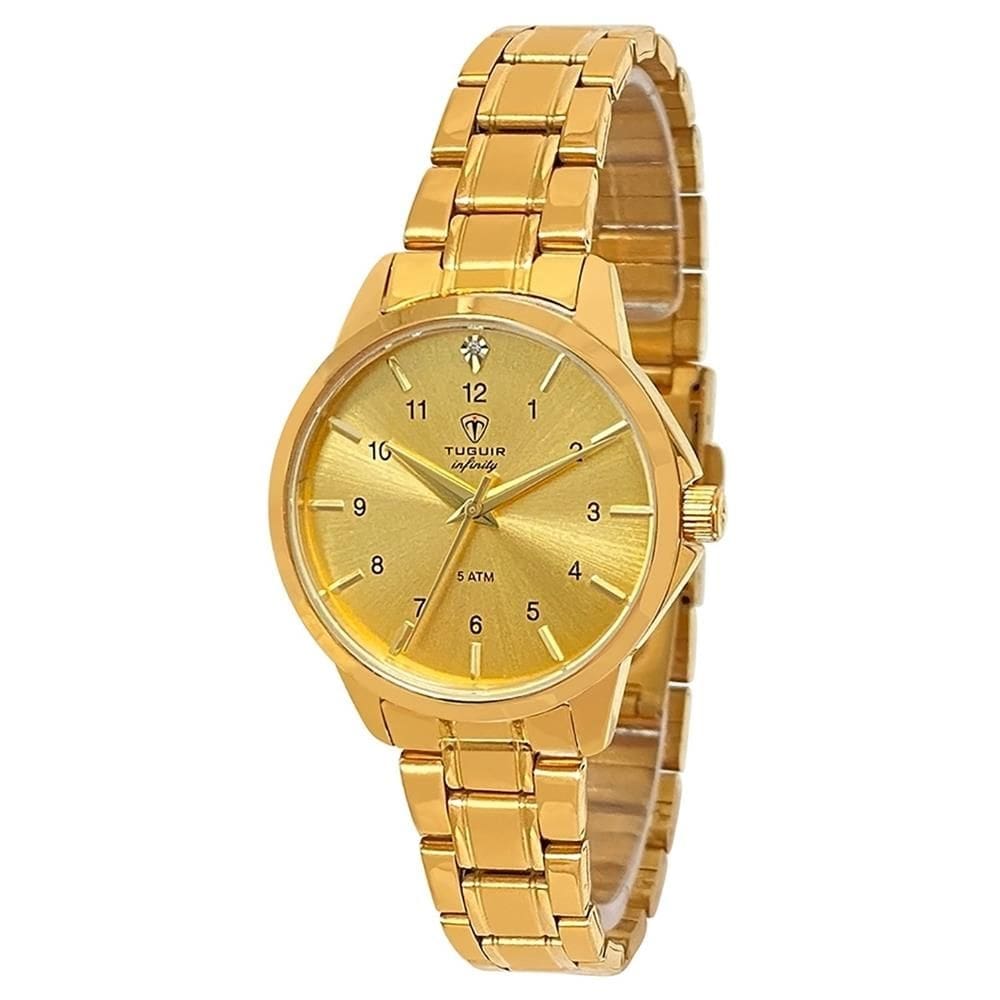 Relógio Tuguir Feminino Ref: 3114b Tgi37054 Aço Casual Dourado
