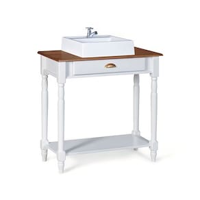Bancada Aparador Mini Lavabo 1 Gaveta e Prateleira com Cuba Linz Móveis - Branco/Imbuia Glazer