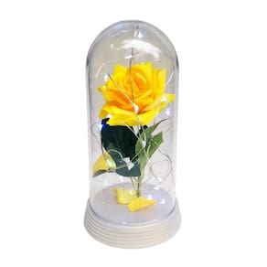Luminária a rosa encantada amarela 20 cm base pérola frio