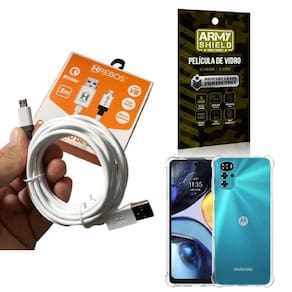 Kit capinha motorola g22 com cabo turbo e película de vidro