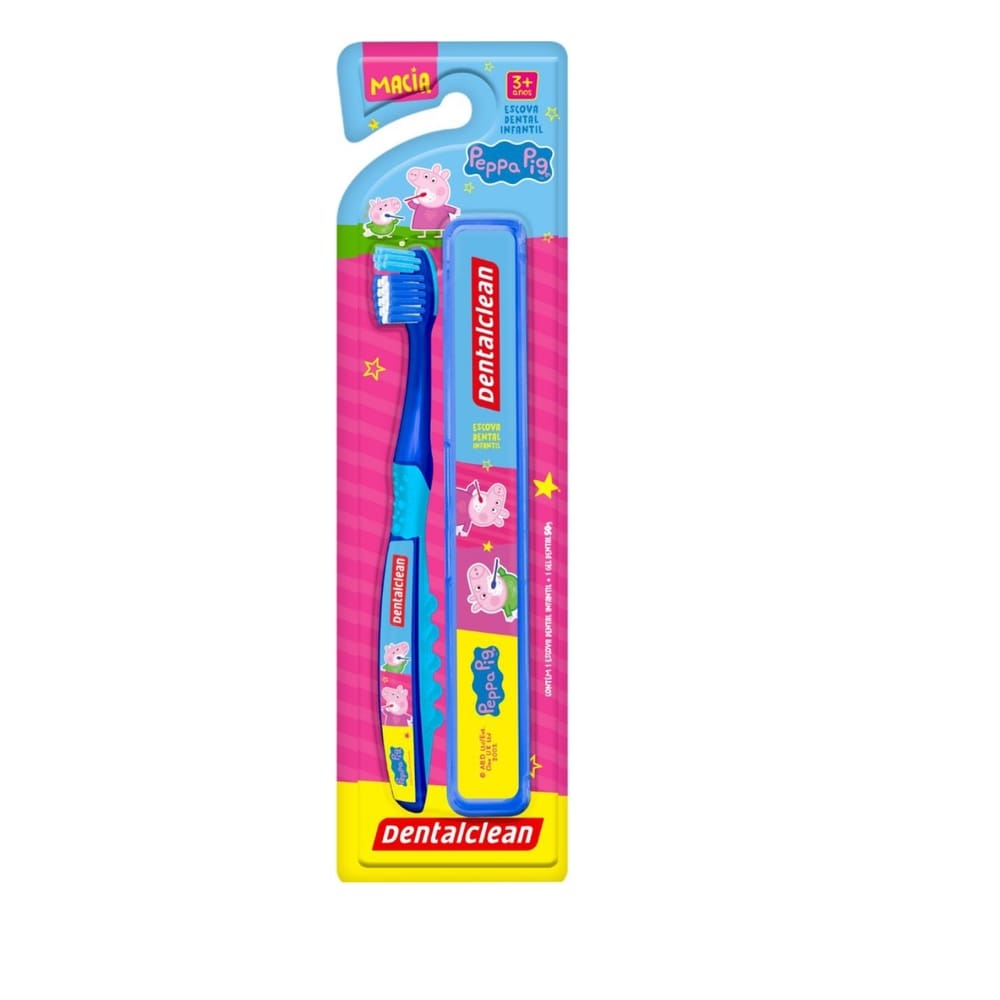 Escova Dente Infantil Peppa Pig Macia Com Estojo Azul