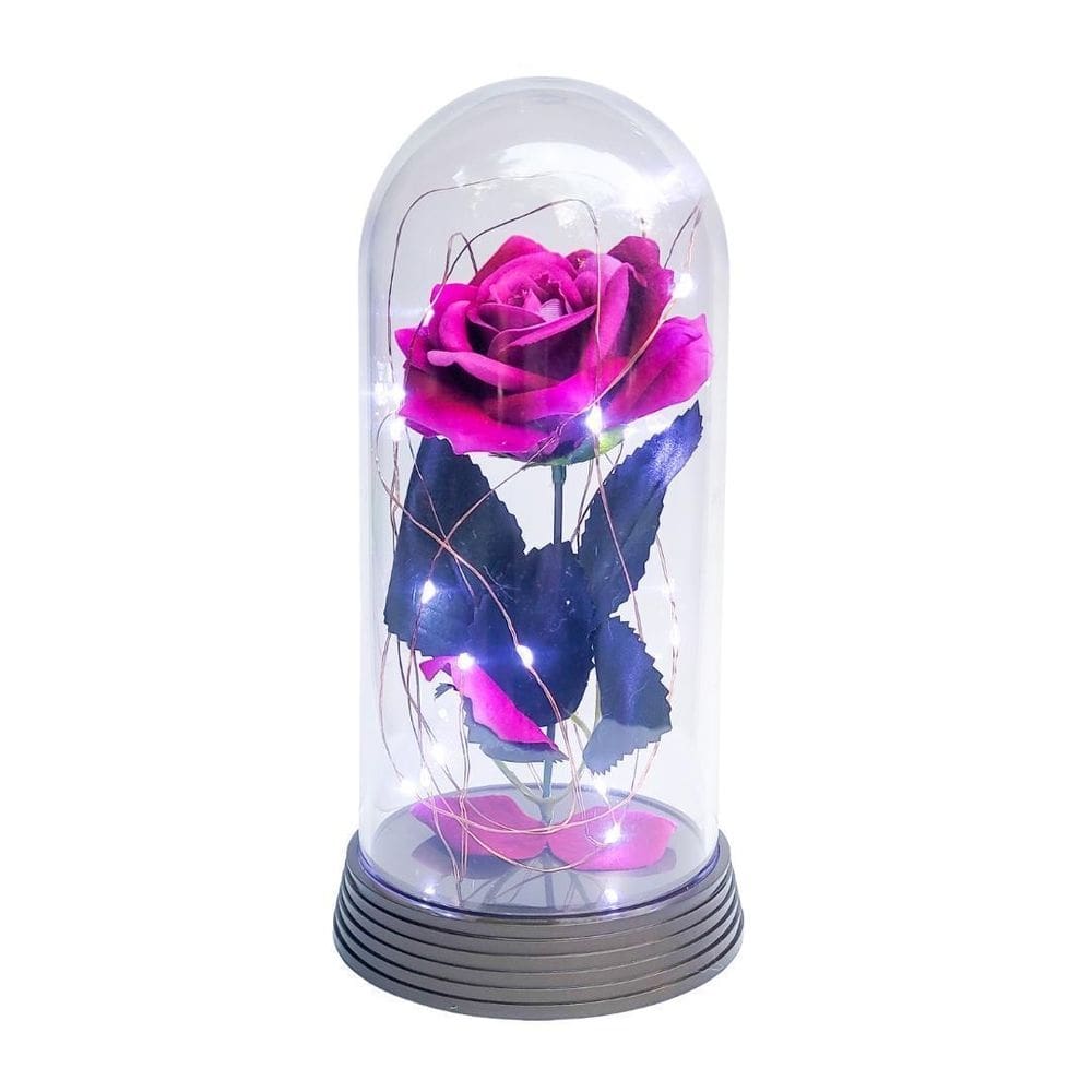 Luminária a rosa encantada roxo 20 cm base ouro frio