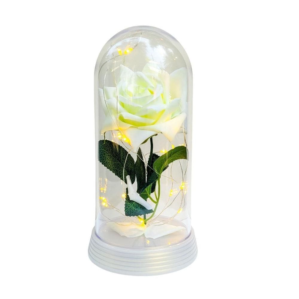 Luminária a rosa encantada branca 20 cm base pérola quente