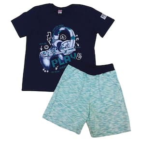 Conjunto infantil masc verão Quebra Cabeça marinho/verde