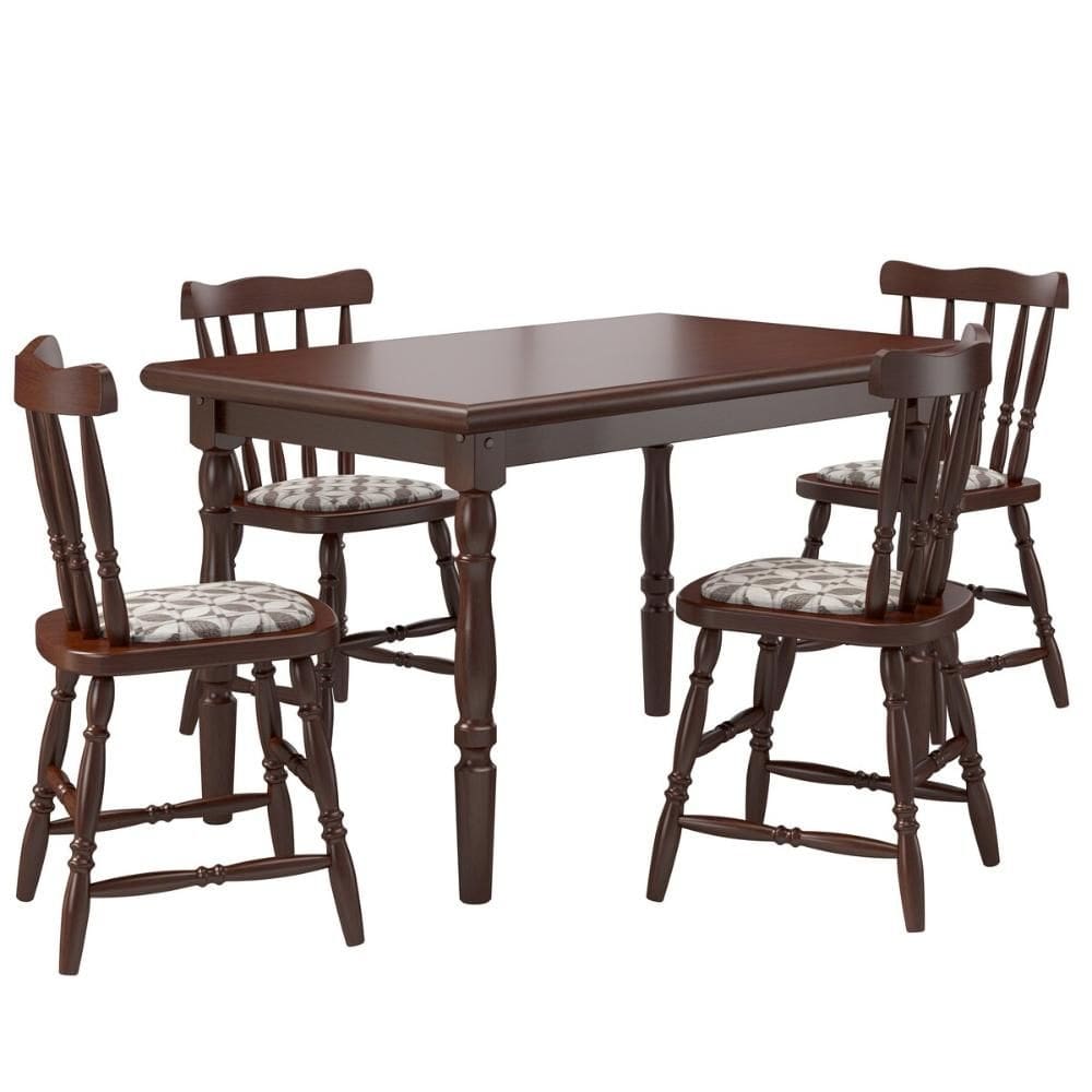 Conjunto Mesa de Jantar 125cm com 4 Cadeiras Estofadas Multimóveis CR50084