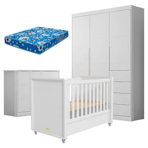 Quarto de Bebê Eloá com Berço Americano Tutto New Branco Acetinado e Colchão Ortobom – Phoenix Baby