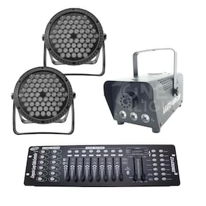 Kit 2 Par Led 3 Em 1 + Máquina De Fumaça 600W + Mesa Dmx 512