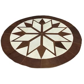 Tapete de couro mandala caramelo / branco 2 m de diâmetro