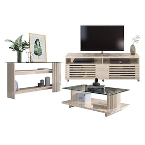 Rack Bancada com Aparador e Mesa de Centro Frizz Cross Calacata Off White – Madetec