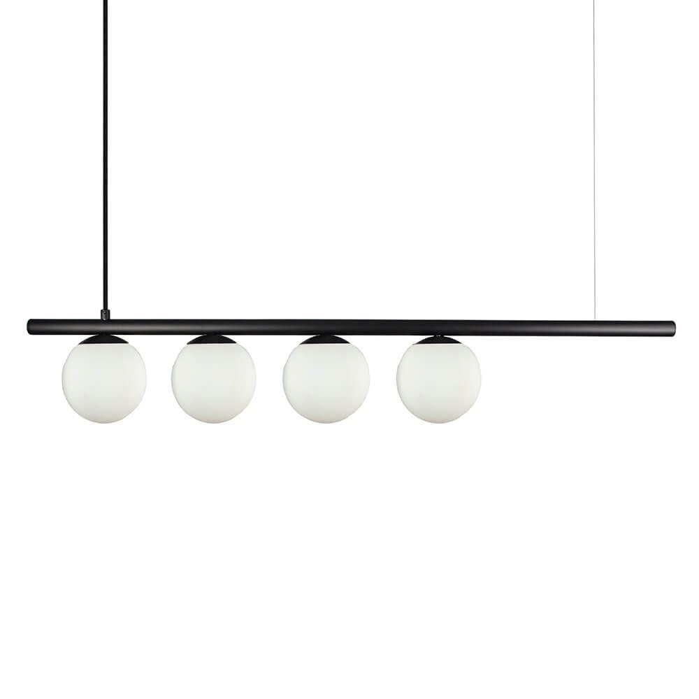 Lustre Pendente Figo Preto - 4 Globos Esfera De Vidro Branco
