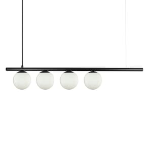 Lustre Pendente Figo Preto - 4 Globos Esfera De Vidro Branco