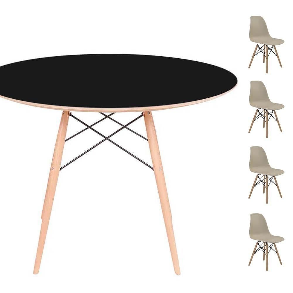 Conjunto Mesa Eames Preta 90cm + 4 Cadeiras Fendi