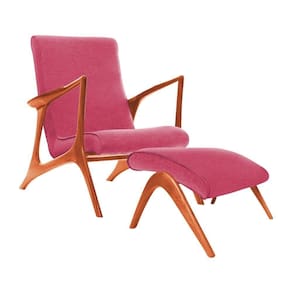 Poltrona Mona Plus Vk Anos 50 Suede Rosa Com Puff Cor Rosa