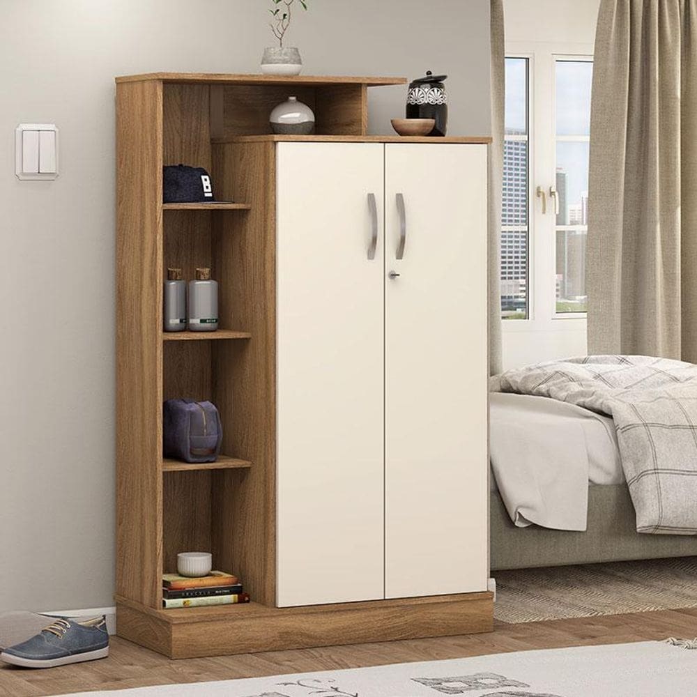 Armário Multiuso 2 Portas com Chave Ambiente Elite Amêndola Touch Off White – Demóbile