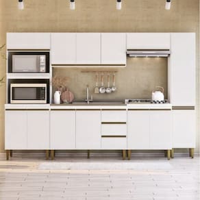 Cozinha Modulada 6 Peças 2 Aéreos 2 Balcões 1 Torre Quente 1 Paneleiro Margarida Branco