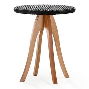 Mesa De Apoio Esfera Ozki 62 Cm Madeira Eucalipto Cedro Corda Plana Preto
