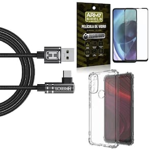 Capinha moto g71 + cabo em l tipo c hs180 + película 3d