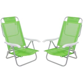 Kit 2 Cadeira Reclinável Sunny 6 Posições Em Alumíno Para Praia Piscina Camping Verde - Belfix