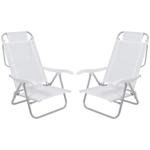 Kit 2 Cadeira Reclinável Sunny 6 Posições Em Alumíno Para Praia Piscina Camping Branca - Belfix
