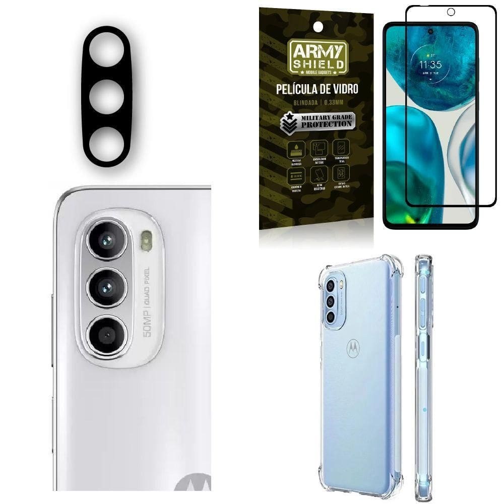 Kit capinha moto g52 + película de câmera + película 3d