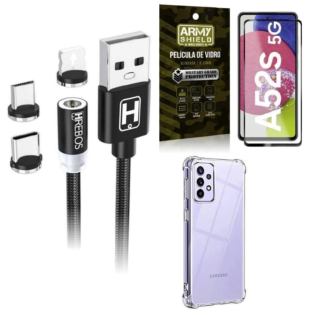 Capinha samsung a52s +cabo magnético 2 metros +película 3d