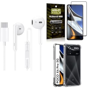 Capa poco x4 pro 5g + fone tipo c + película 3d