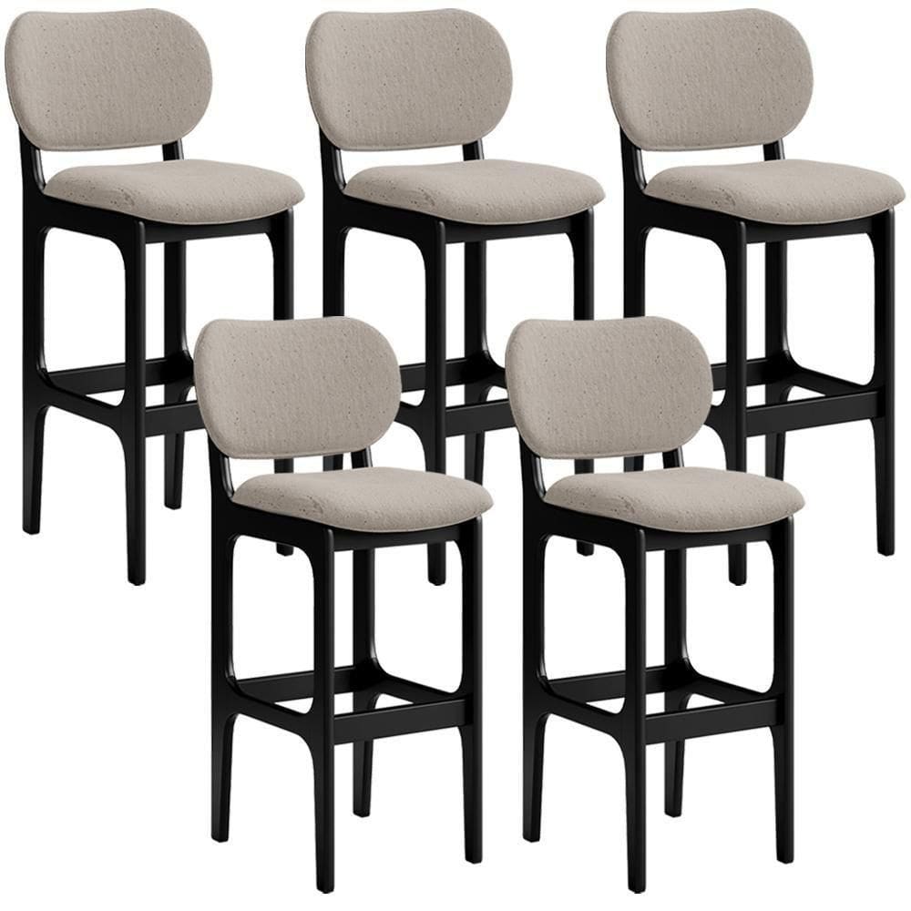 Kit 5 Banquetas Alta Betta Preto Linho Bege