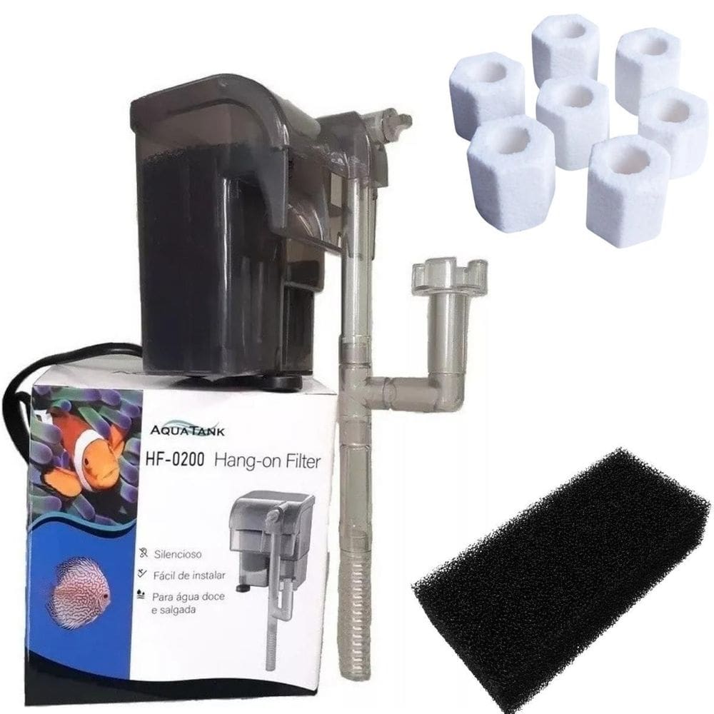 Hf-200 220v filtro externo aquario aquatank + midia + refil