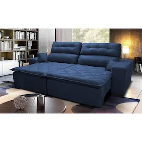 Sofá 2,52m Retrátil E Reclinável Com Molas Cama Inbox Confort Tecido Suede Velusoft Azul