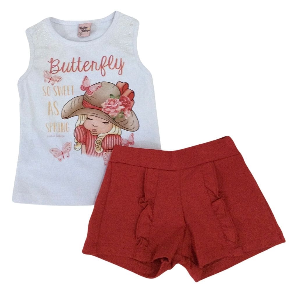 Conjunto infantil fem verão Quebra Cabeça cru/rosa