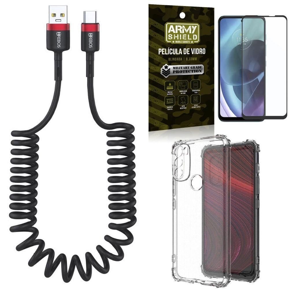 Capinha moto g71 + cabo espiral tipo c + película 3d