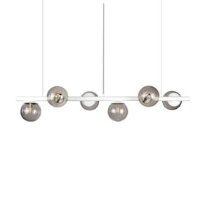 Lustre Pendente Figo Branco - 6 Globos Esfera De Vidro Fume