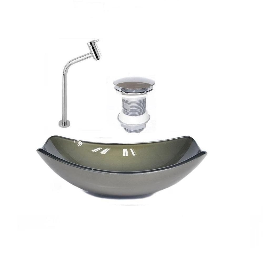 Cuba de vidro oval chanfrada 51cm ouro válvula torneira