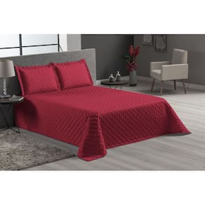 Colcha cobre leito veneza 3 peças vermelho casal queen