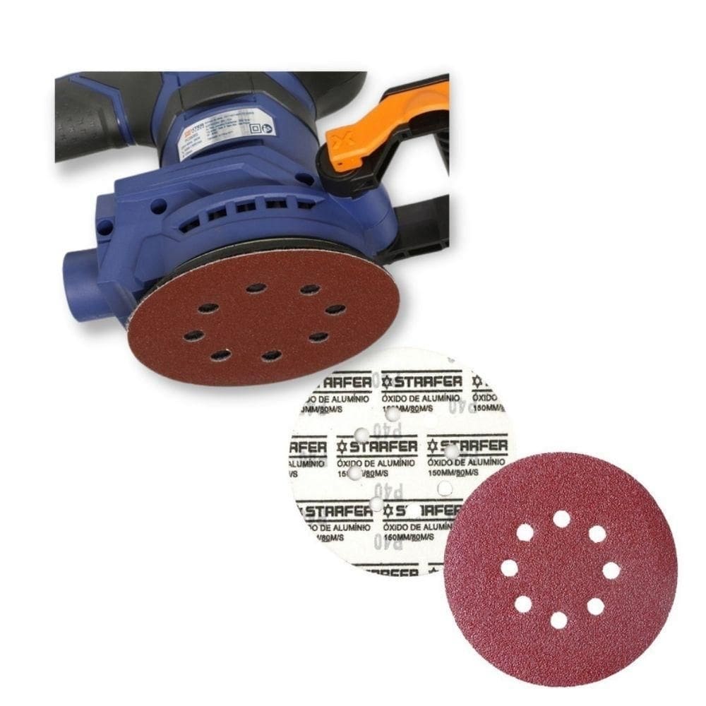 Disco de lixa tiras aderentes vermelho 150mm grão 60 starfer 100