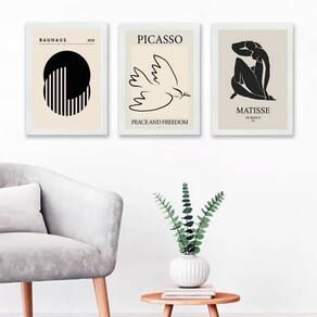 Kit 3 Quadros Artes Bauhaus Matisse Picasso 45X34Cm - Vidro