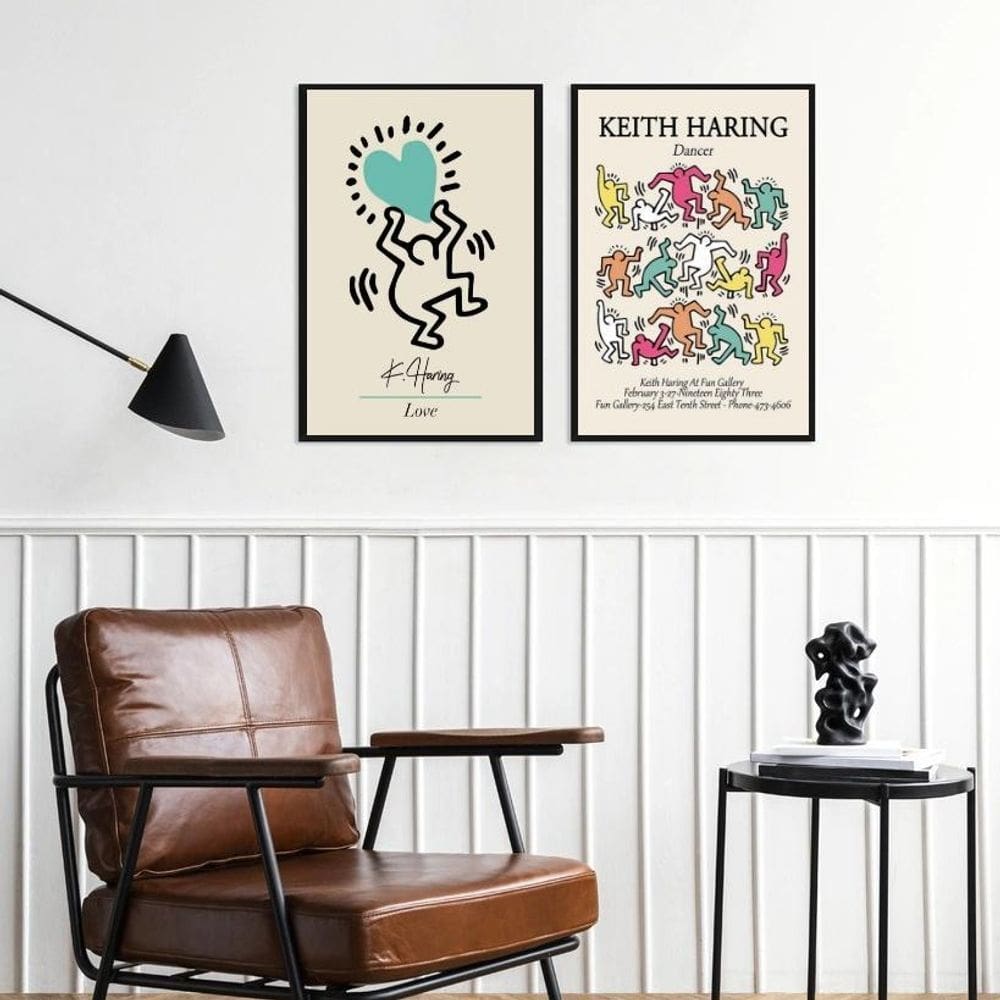 Kit 2 Quadros Artes Keith Haring Candy Colors 33X24Cm Vidro