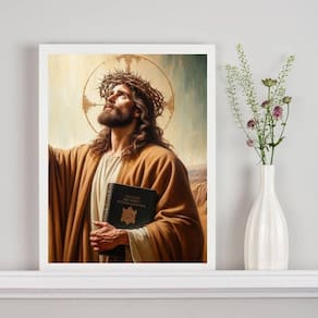 Quadro Decorativo Jesus Com Bíblia 45X34Cm - Com Vidro