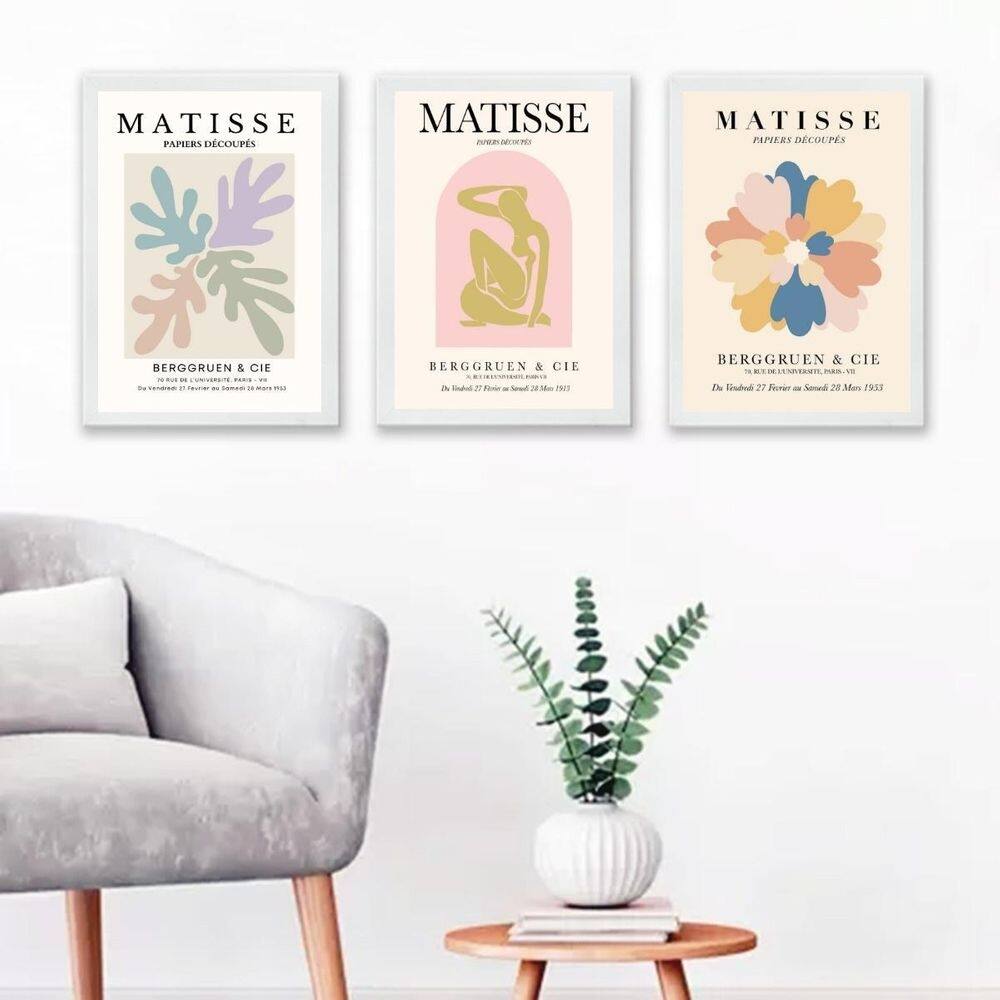 Kit 3 Quadros Posters Matisse Candy Colors 24X18Cm - Vidro