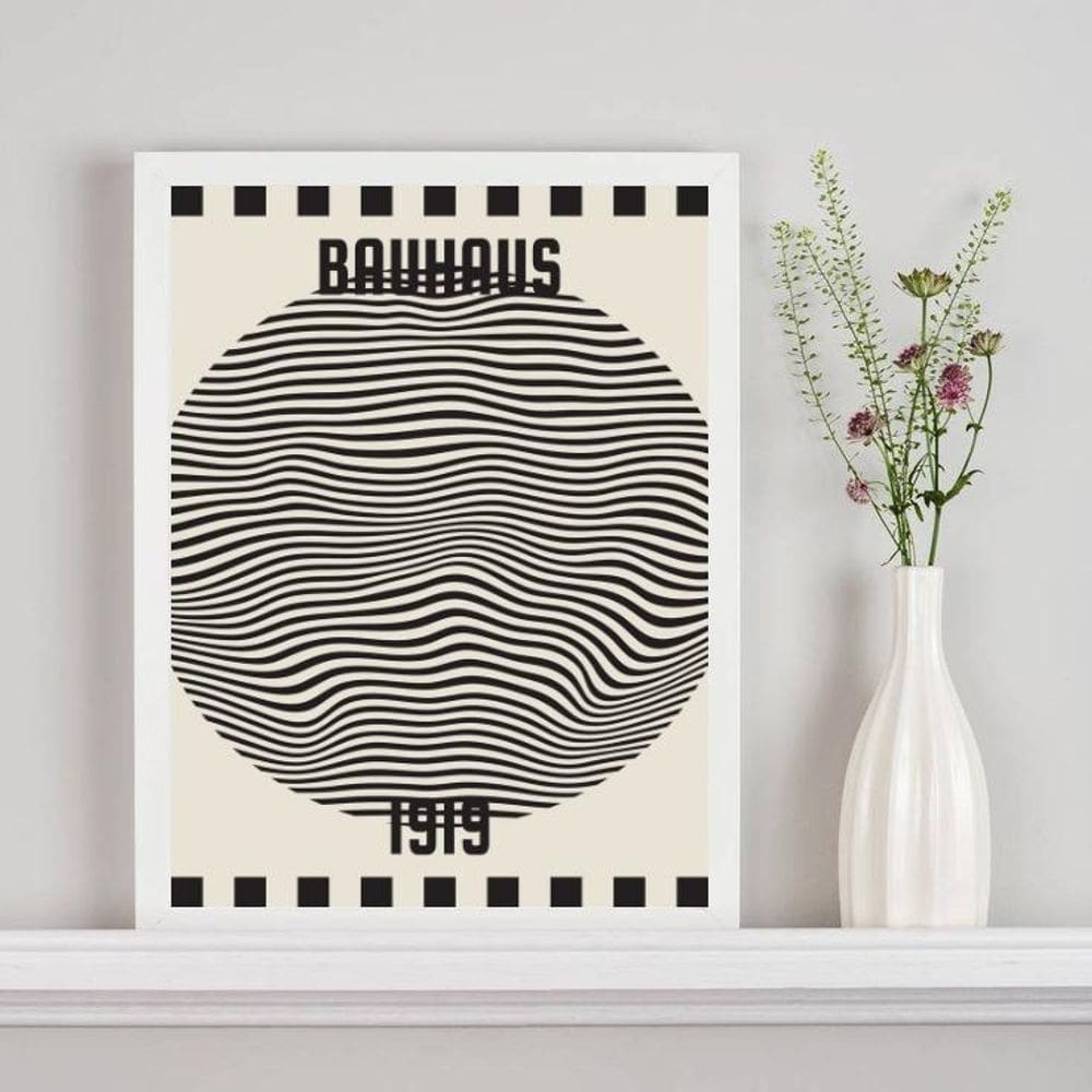 Quadro Poster Bauhaus - Bola Ondas 45X34Cm - Com Vidro