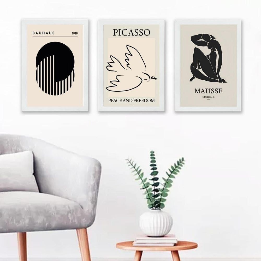 Kit 3 Quadros Artes Bauhaus Matisse Picasso 24X18Cm - Vidro