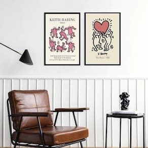 Kit 2 Quadros Artes Keith Haring - Rosa 24X18Cm