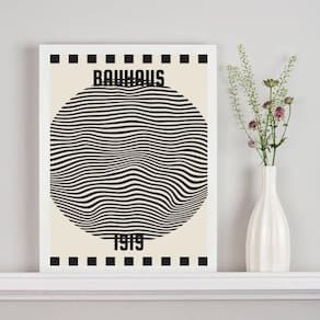 Quadro Poster Bauhaus - Bola Ondas 33X24Cm - Com Vidro