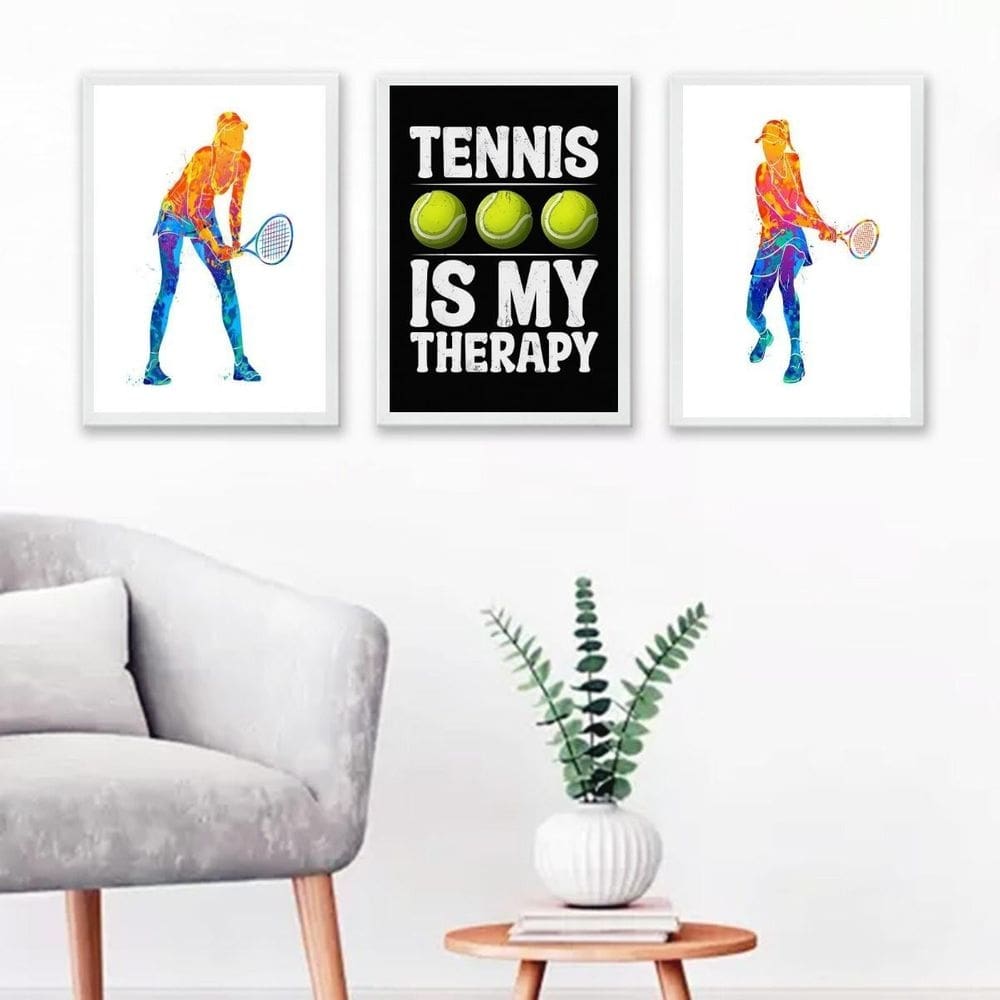 Kit 3 Quadros Tenistas - Tênis Terapia 33X24Cm