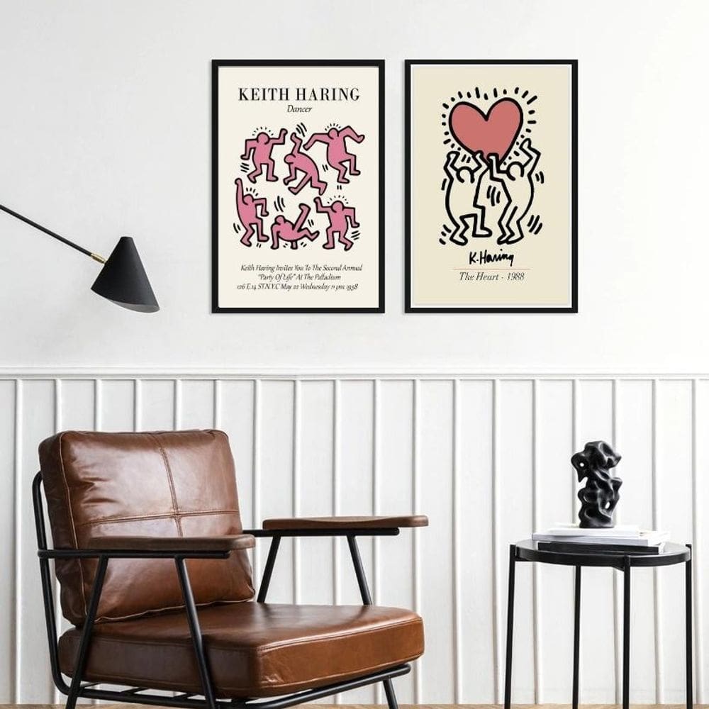 Kit 2 Quadros Artes Keith Haring - Rosa 45X34Cm